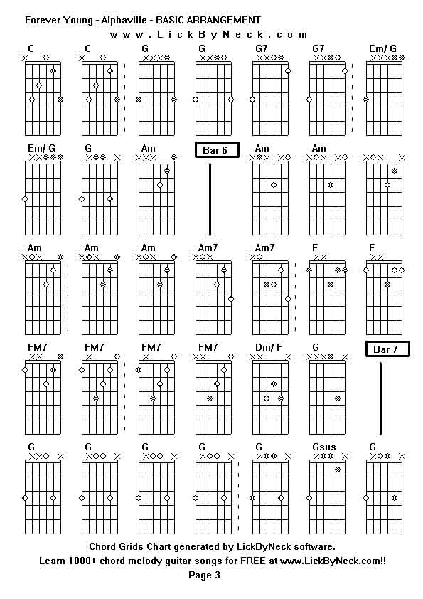 Chord Grids Chart of chord melody fingerstyle guitar song-Forever Young - Alphaville - BASIC ARRANGEMENT,generated by LickByNeck software.